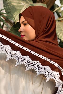 wrap my hijab georgette lace hijab dark brown 4