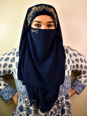 wrap my hijab handwork hijab naqab navy blue 1