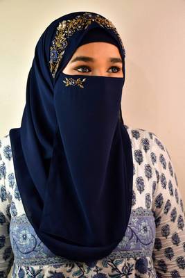 wrap my hijab handwork hijab naqab navy blue 2