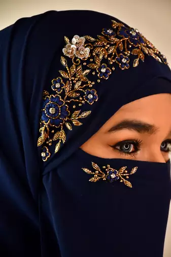 wrap my hijab handwork hijab naqab navy blue