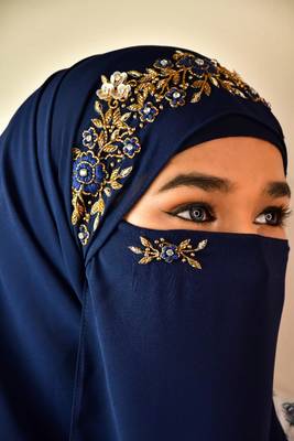 wrap my hijab handwork hijab naqab navy blue 4