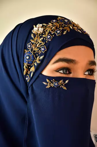 wrap my hijab handwork hijab naqab navy blue