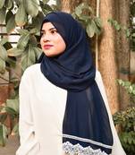 Navy Blue Georgette Hijab with Lace