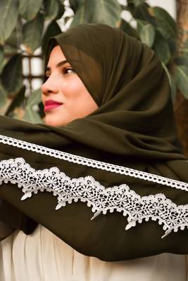 Army green ready to wear | instant hijab with lace 2