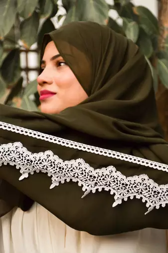 Army green ready to wear | instant hijab with lace