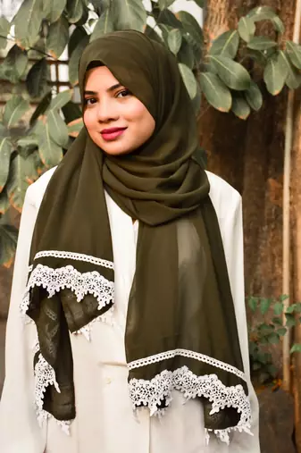Army green ready to wear | instant hijab with lace