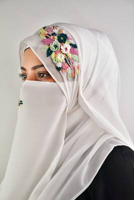 white threadwork partywear| wedding| bridal handwork hijab with naqab 4