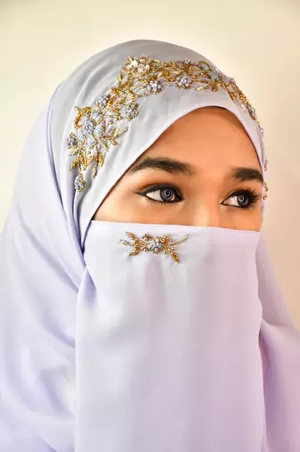 Lavender  partywear| wedding| bridal handwork hijab with naqab
