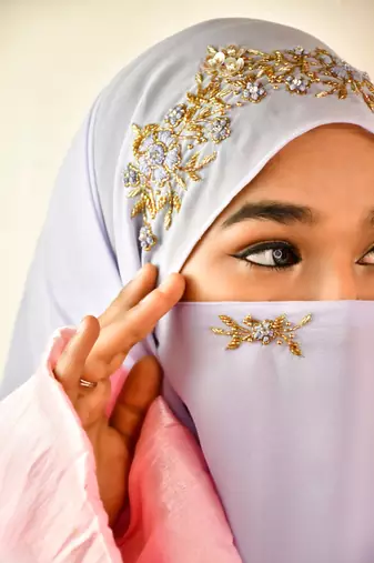 Lavender  partywear| wedding| bridal handwork hijab with naqab