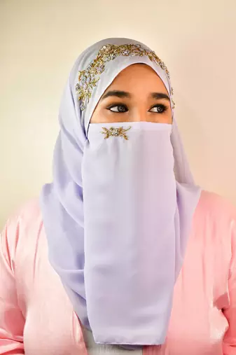 Lavender  partywear| wedding| bridal handwork hijab with naqab