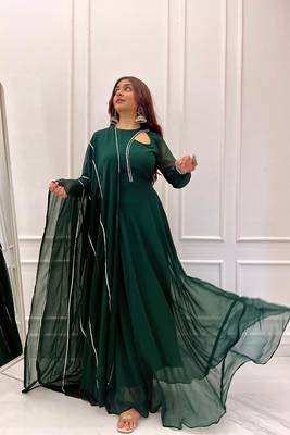 Bottle green anarkali with dupatta 3