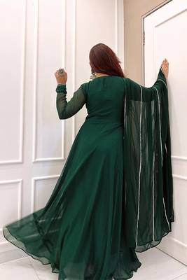 Bottle green anarkali with dupatta 4