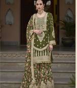 Green chinon heavy embroidery wedding palazzo suits