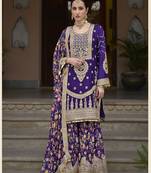Blue chinon heavy embroidery wedding palazzo suits