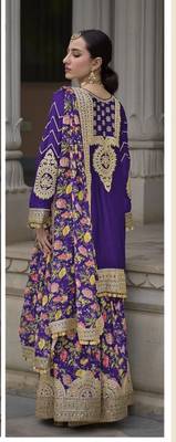 Blue chinon heavy embroidery wedding palazzo suits 2