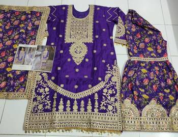 Blue chinon heavy embroidery wedding palazzo suits 3
