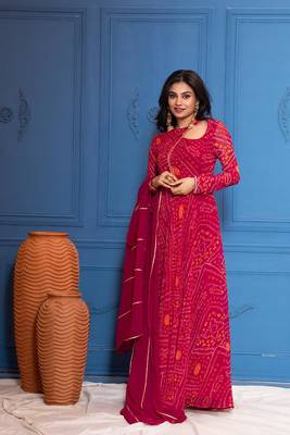 Hibiscus pink bandhani anarkali 1