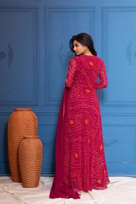 Hibiscus pink bandhani anarkali 4