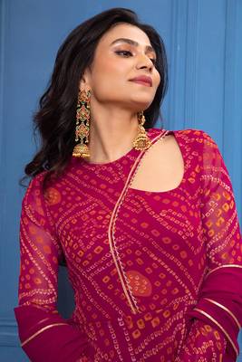 Hibiscus pink bandhani anarkali 5