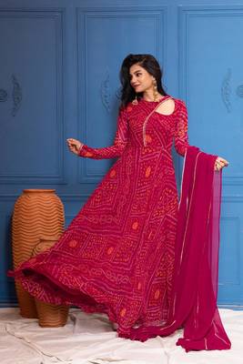 Hibiscus pink bandhani anarkali 6