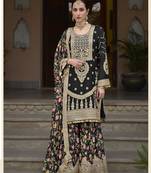 Black chinon heavy embroidery wedding palazzo suits