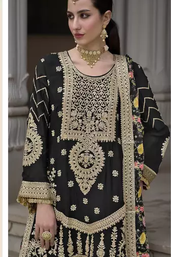 Black chinon heavy embroidery wedding palazzo suits