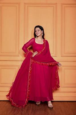 Raspberry pink sheer back anarkali with dupatta 1