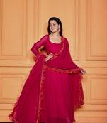 Raspberry pink sheer back anarkali with dupatta