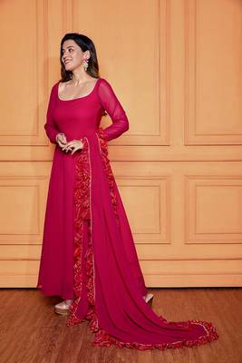 Raspberry pink sheer back anarkali with dupatta 2