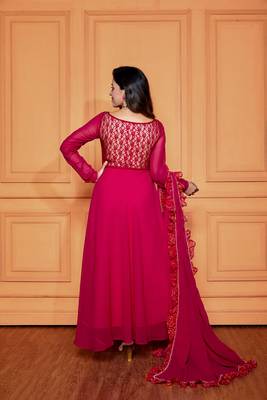 Raspberry pink sheer back anarkali with dupatta 3