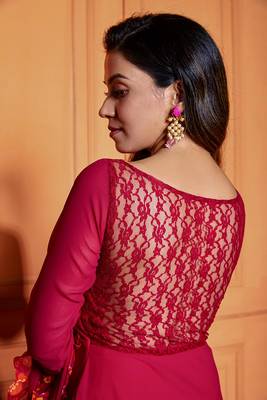 Raspberry pink sheer back anarkali with dupatta 4