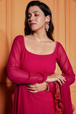 Raspberry pink sheer back anarkali with dupatta 5