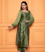 Moss green kurta set with aari embroidery