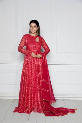 Rouge pink anarkali with dupatta 1