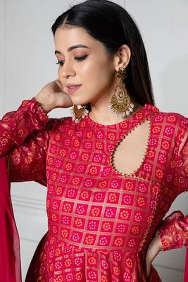 Rouge pink anarkali with dupatta 5