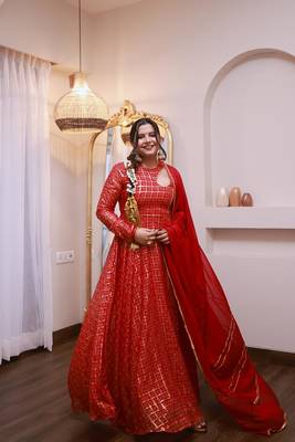 Rouge pink anarkali with dupatta 6