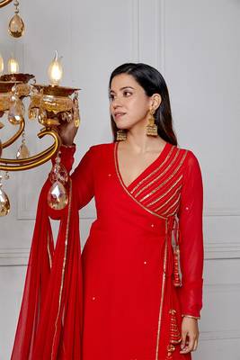 Ruby red angrakha suit set 4