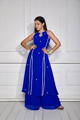 Cobalt blue halter neck kurta set 1
