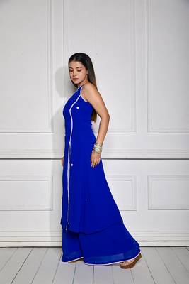 Cobalt blue halter neck kurta set 3