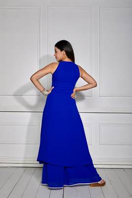 Cobalt blue halter neck kurta set 4