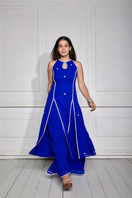 Cobalt blue halter neck kurta set 6