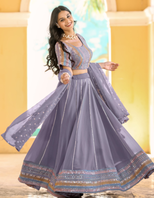 PURPLE Color Heavy Fox Georgette With Resham Work Lehenga Choli 1