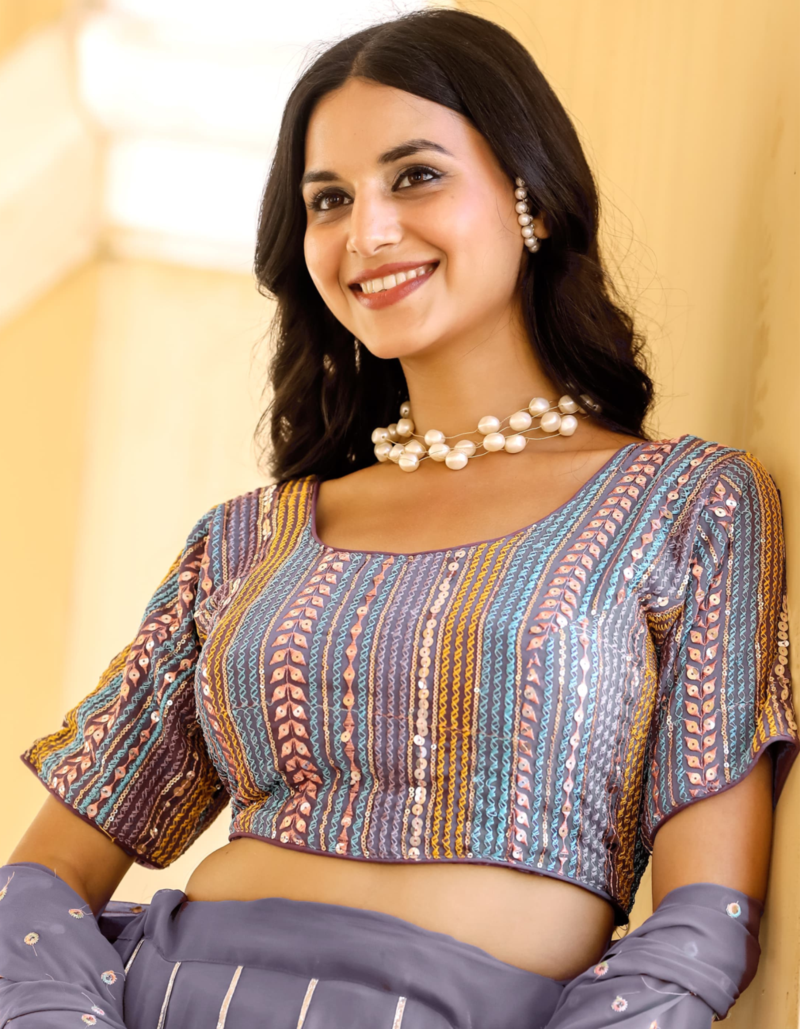 PURPLE Color Heavy Fox Georgette With Resham Work Lehenga Choli