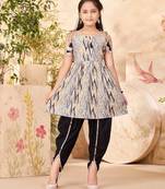 Aarika  girls ethnic wear grey colour abstract print cotton dhoti kurta set