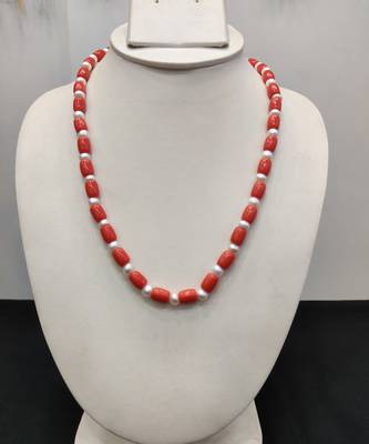 Taiwan coral with natural fresh water pearls necklace 1
