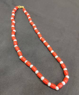 Taiwan coral with natural fresh water pearls necklace 2