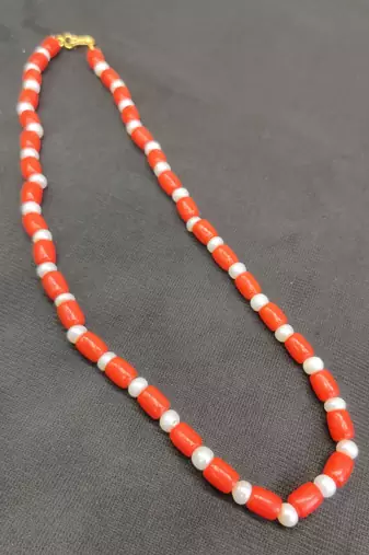 Taiwan coral with natural fresh water pearls necklace