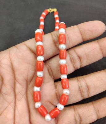 Taiwan coral with natural fresh water pearls necklace 3
