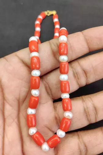 Taiwan coral with natural fresh water pearls necklace