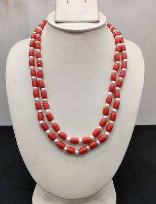 Taiwan coral with natural fresh water pearls necklace 1